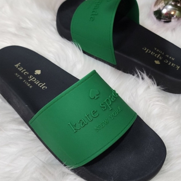 NWT Kate Spade New York Black and Green Women's Slides - Picture 7 of 10